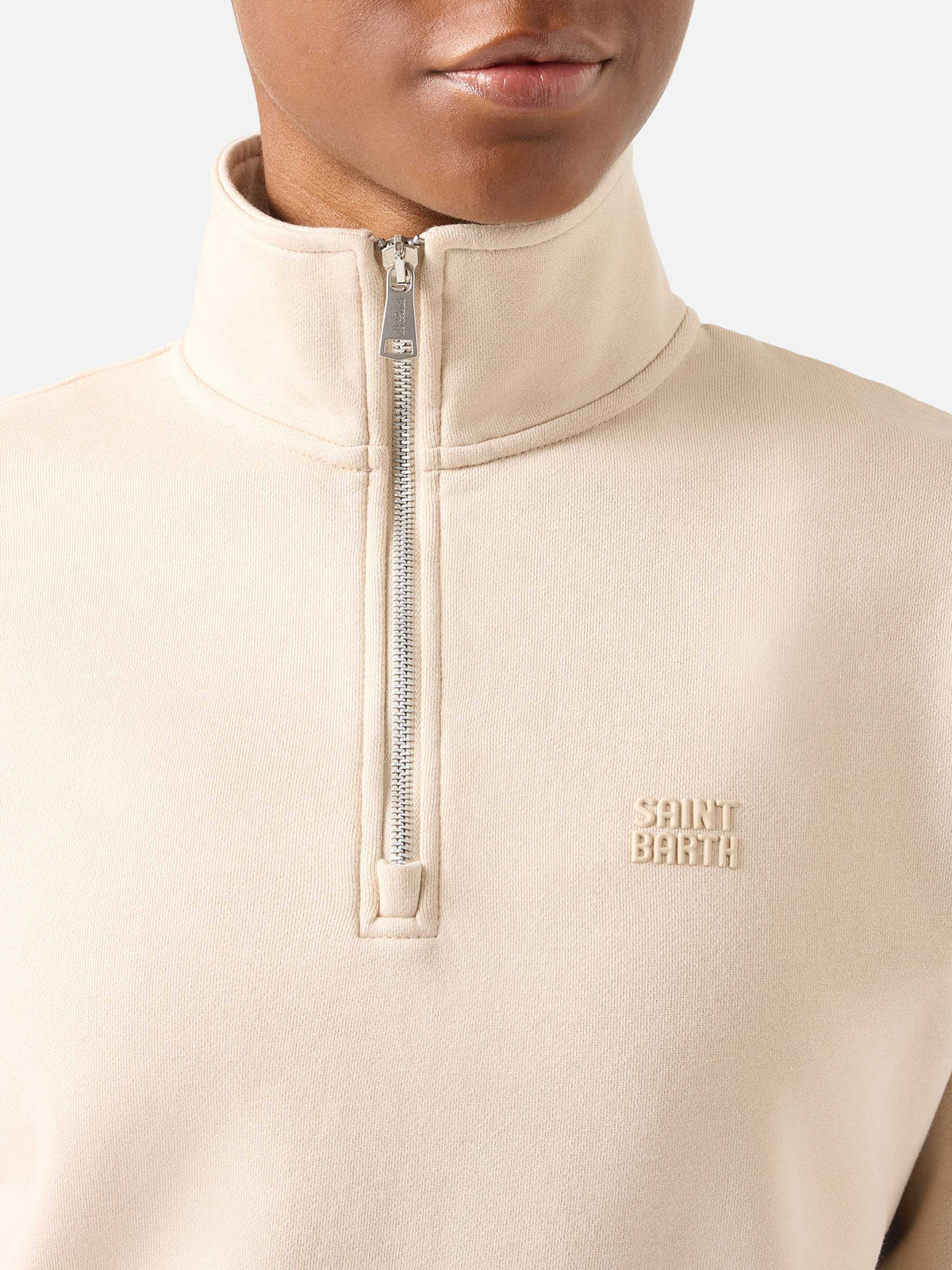 Sweat-shirt beige Eliade à demi-zip avec broderie du logo 