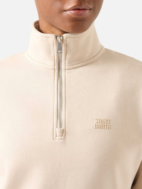 Sweat-shirt beige Eliade à demi-zip avec broderie du logo 