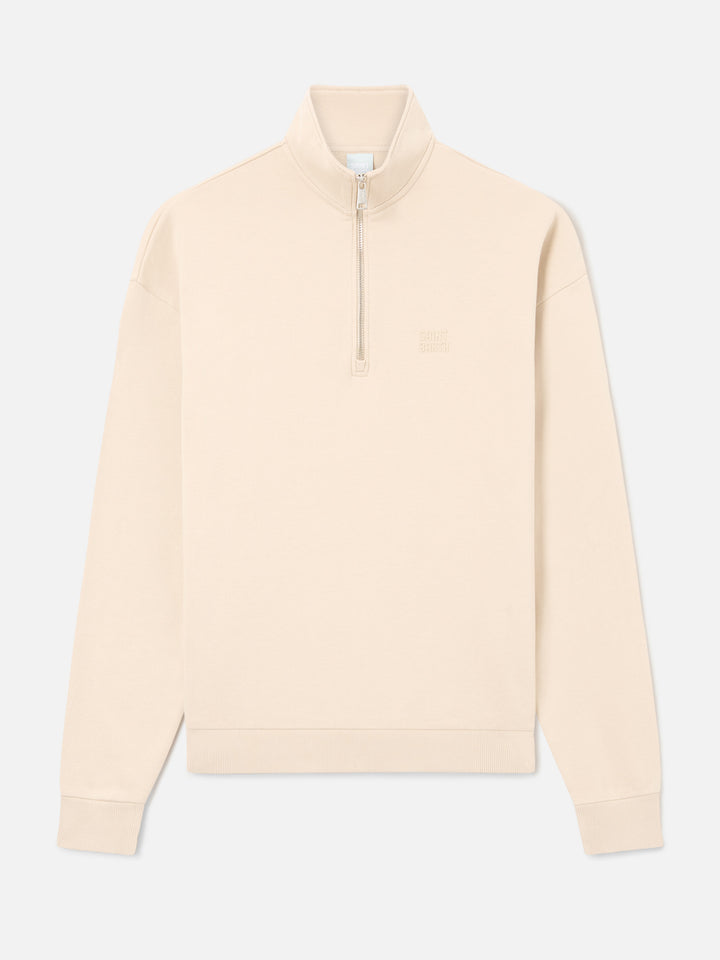Felpa Eliade beige con mezza zip e ricamo logo