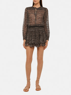 Minifalda Eivissa con volantes en voile de seda lurex con estampado animalier 