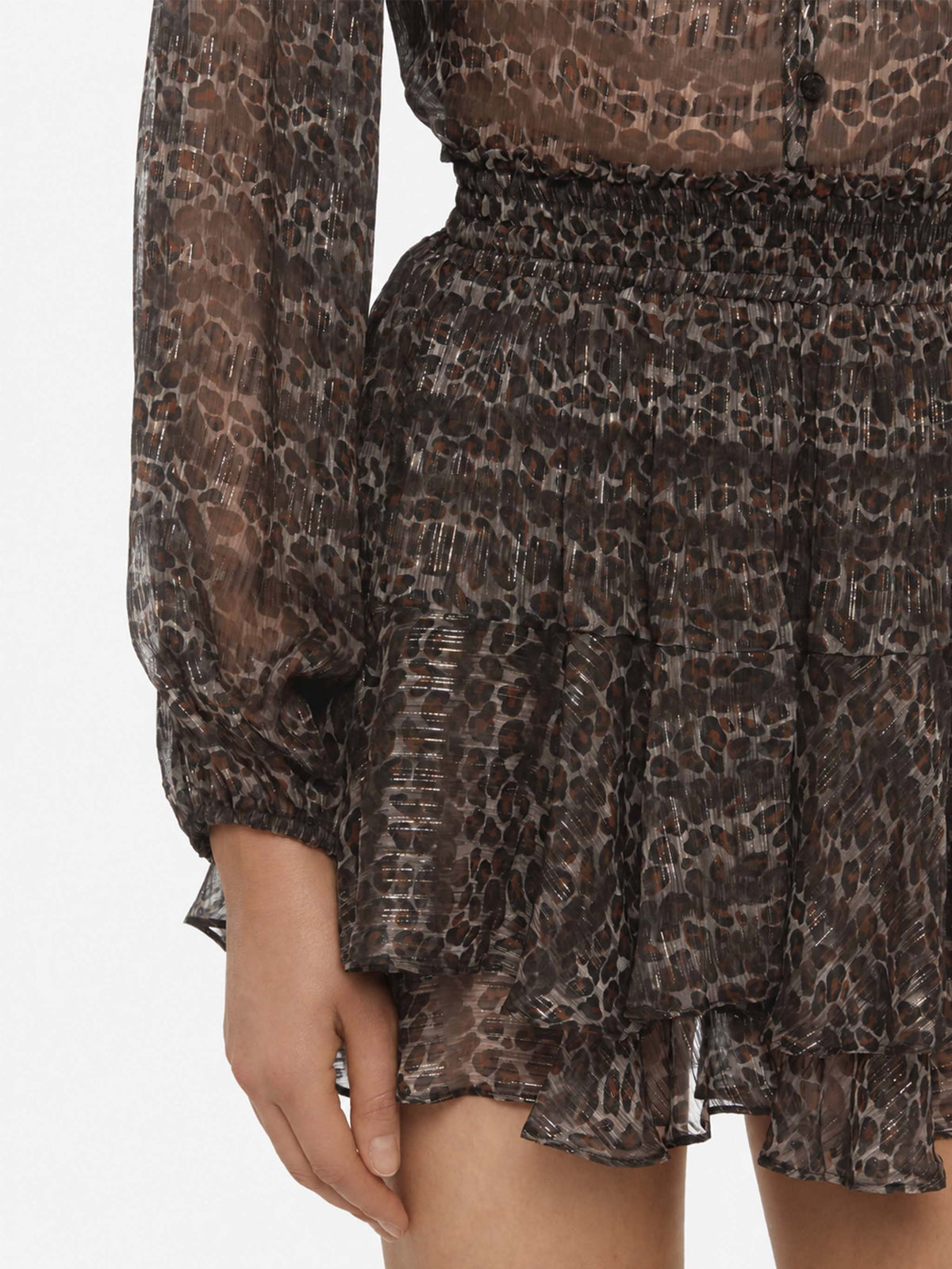 Minifalda Eivissa con volantes en voile de seda lurex con estampado animalier 