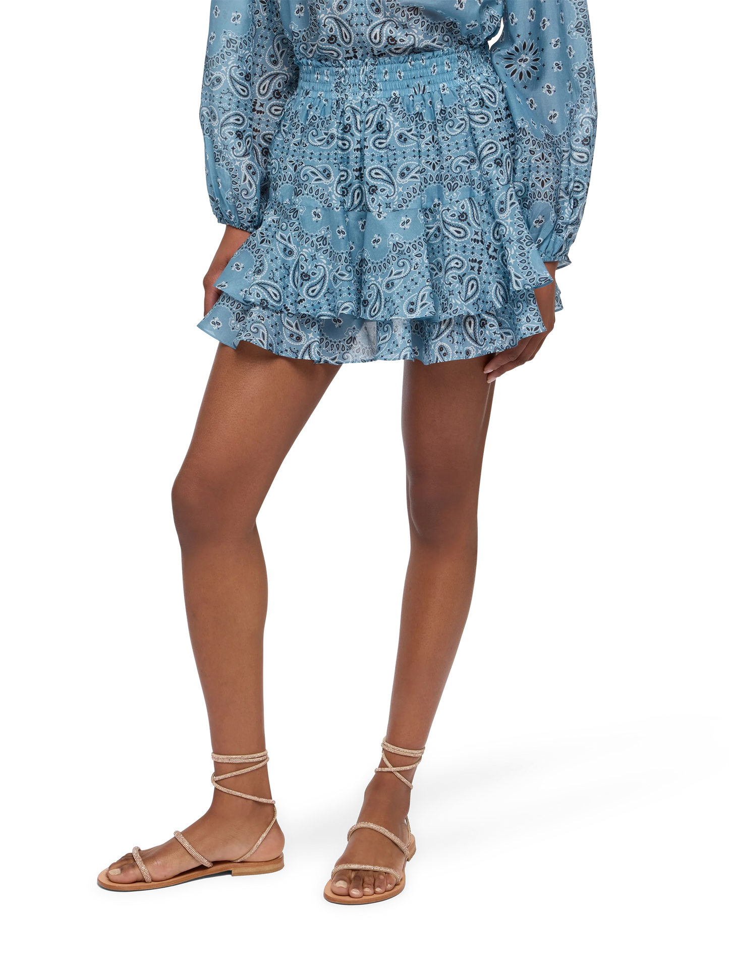Eivissa ruffled mini skirt in silk voile with bandanna print