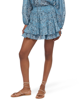 Eivissa ruffled mini skirt in silk voile with bandanna print