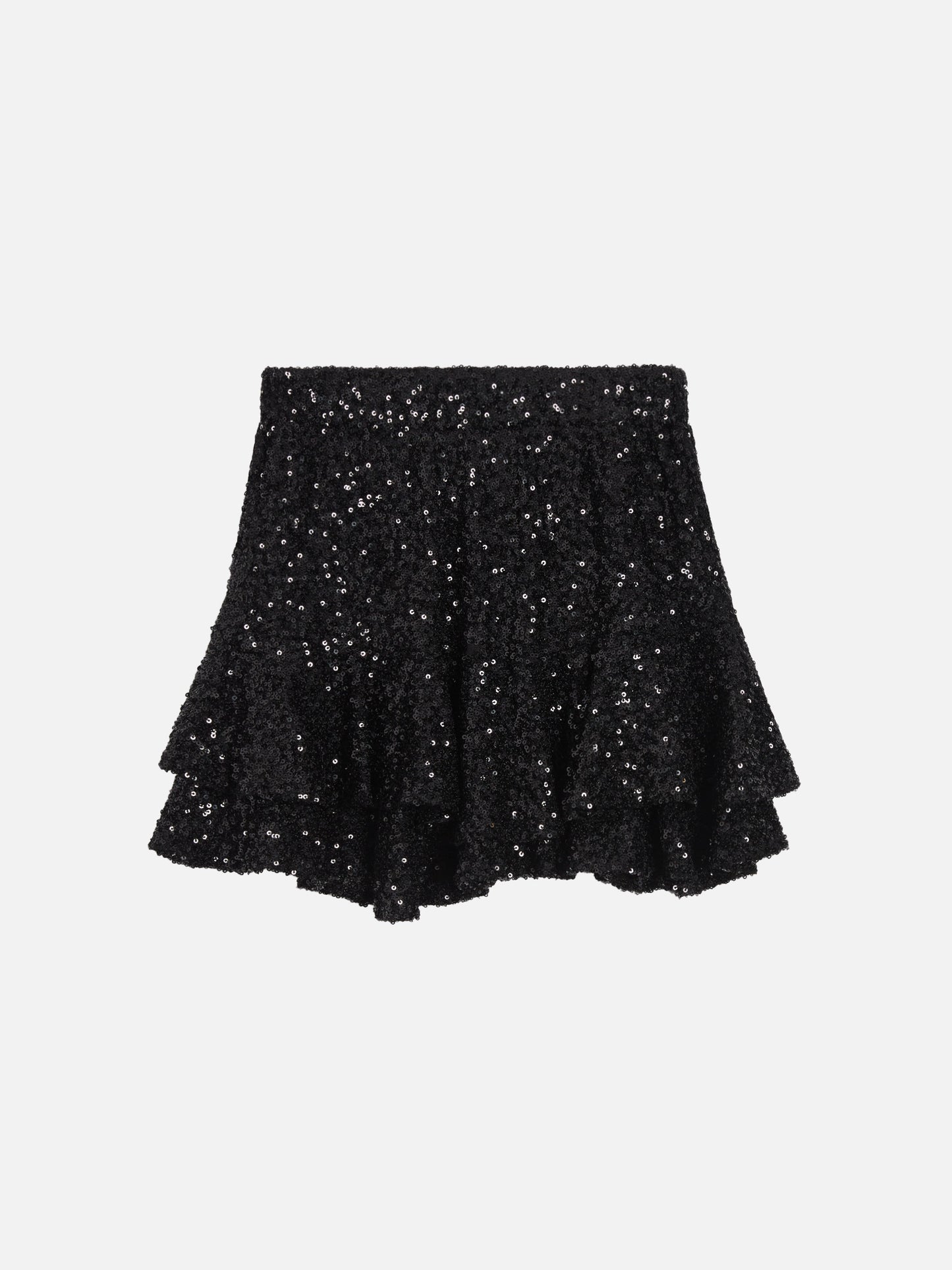Minigonna Eivissa Jr in paillettes con balze nera