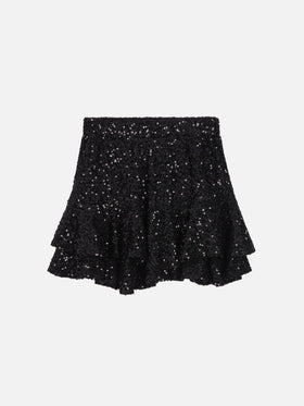 Minigonna Eivissa Jr in paillettes con balze nera