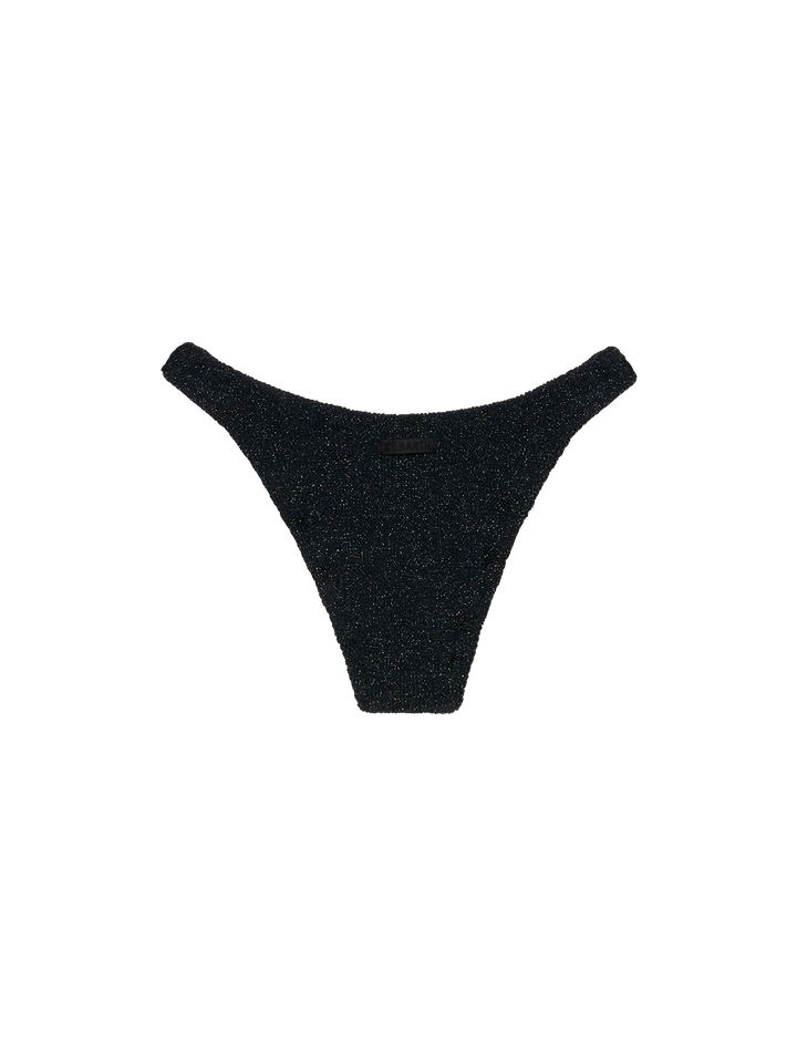 Elise – Klassischer, schwarzer Badeslip aus Crinkle-Lurex