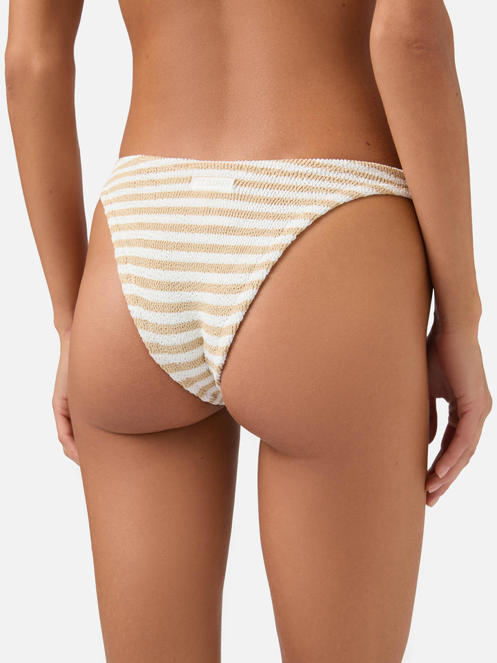 Naomi – Crinkle Cheeky-Badeslip mit Streifenmuster