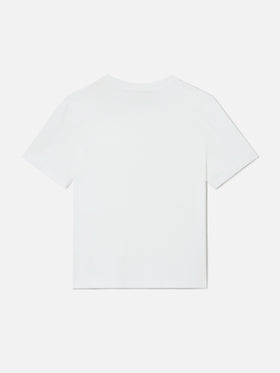 Elly T-shirt in white cotton with leopard print and Tutta la mamma embroidery