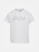 Girl cotton jersey crewneck t-shirt Elly with Saint Barth rhinestone embroidery