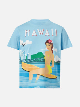 Elly Baumwolljersey-T-Shirt mit Rundhalsausschnitt und Hawaii-Print