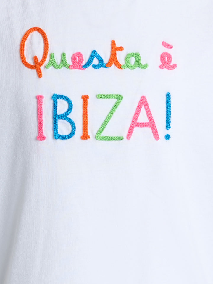 T-shirt girocollo Elly da bambina in jersey di cotone con ricamo Questa è Ibiza