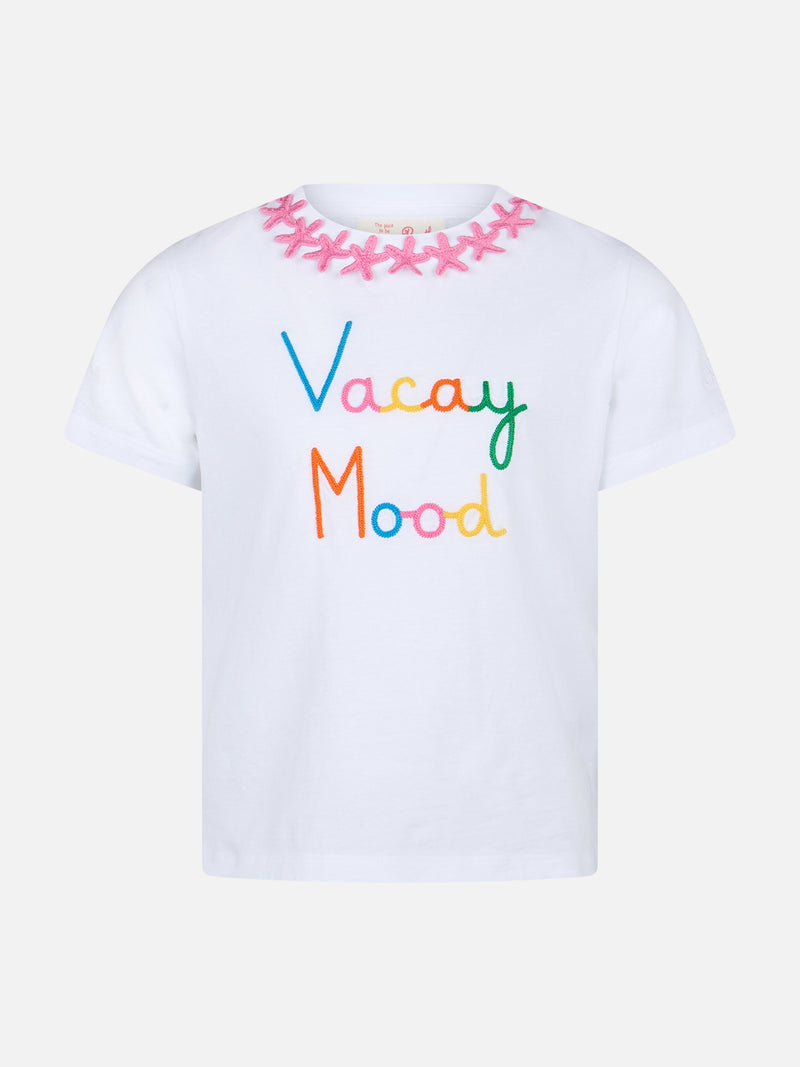 T-shirt girocollo da bambina Elly in jersey di cotone con ricamo mood Vacay