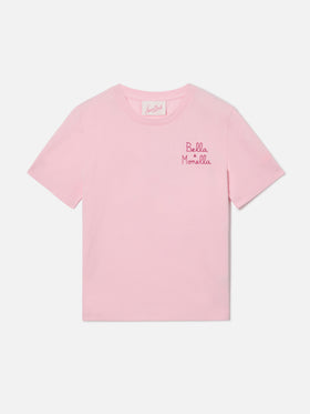 Elly T-shirt in pink cotton with Bella Monella embroidery