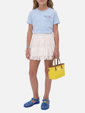 Elly T-shirt in light blue cotton with Viziata da papà embroidery