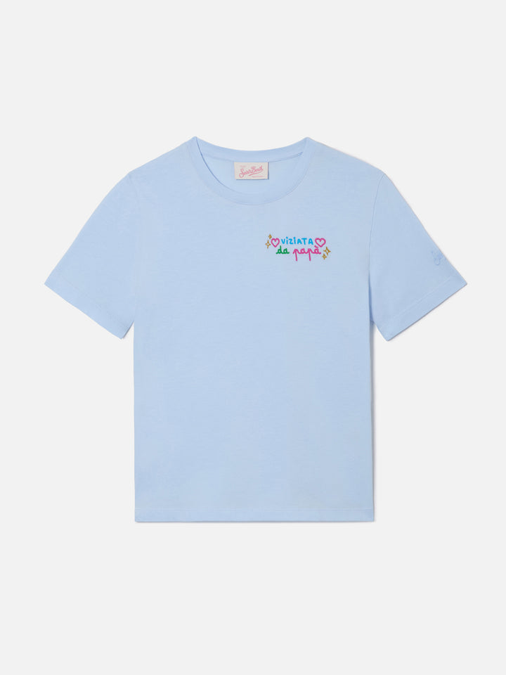 Camiseta Elly en algodón azul claro con bordado Viziata da papà 