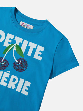 Schweres Baumwoll-T-Shirt Elly mit Kirschstrassverzierung