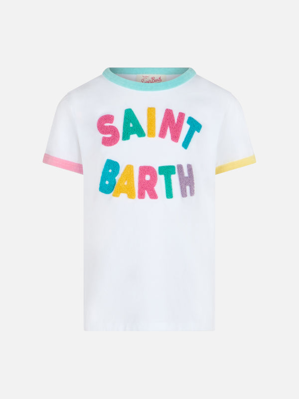 Girl cotton jersey crewneck t-shirt Elly with Saint Barth terry patch