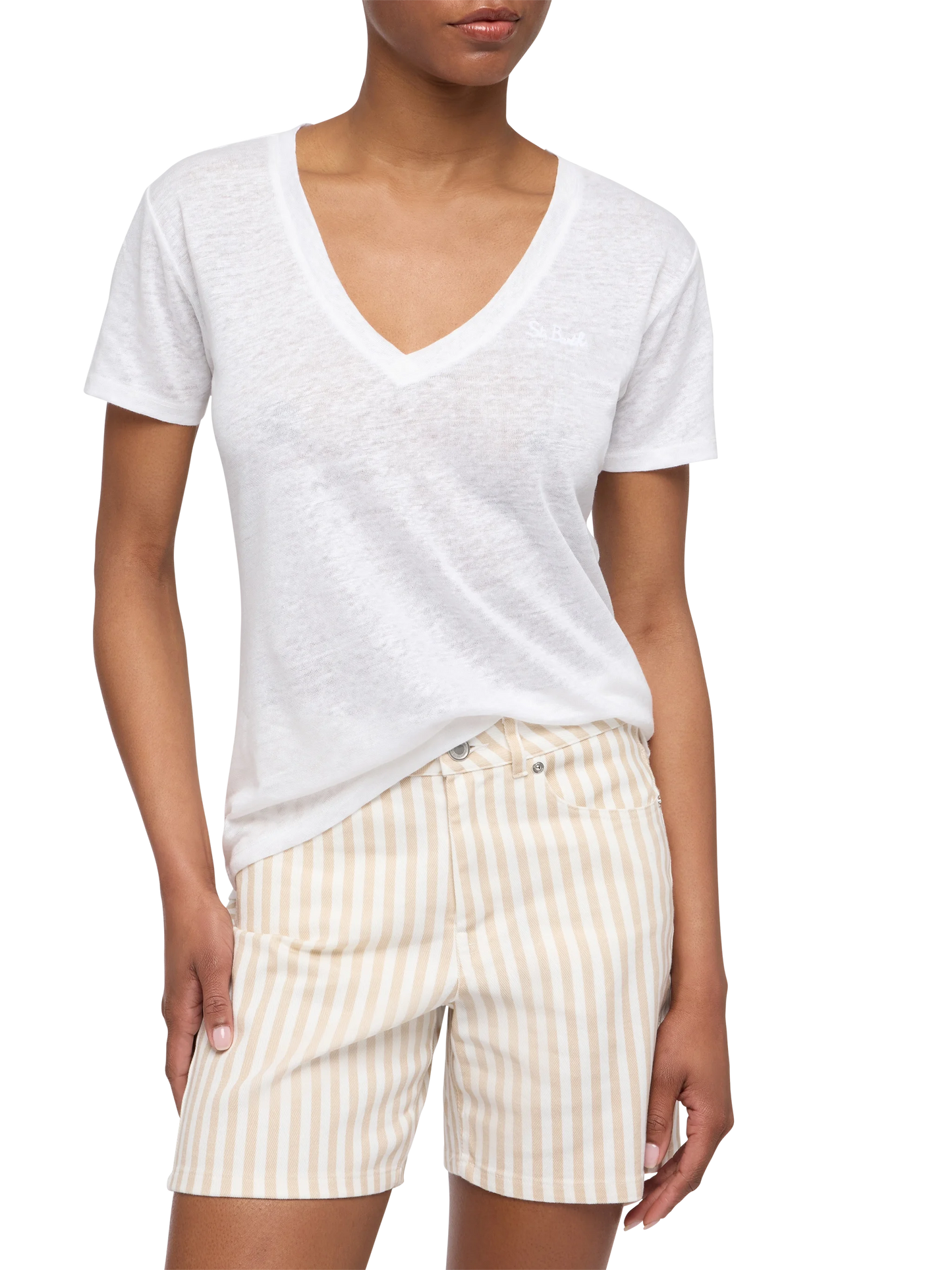 Linen jersey white V-neck t-shirt Eloise