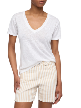 Linen jersey white V-neck t-shirt Eloise