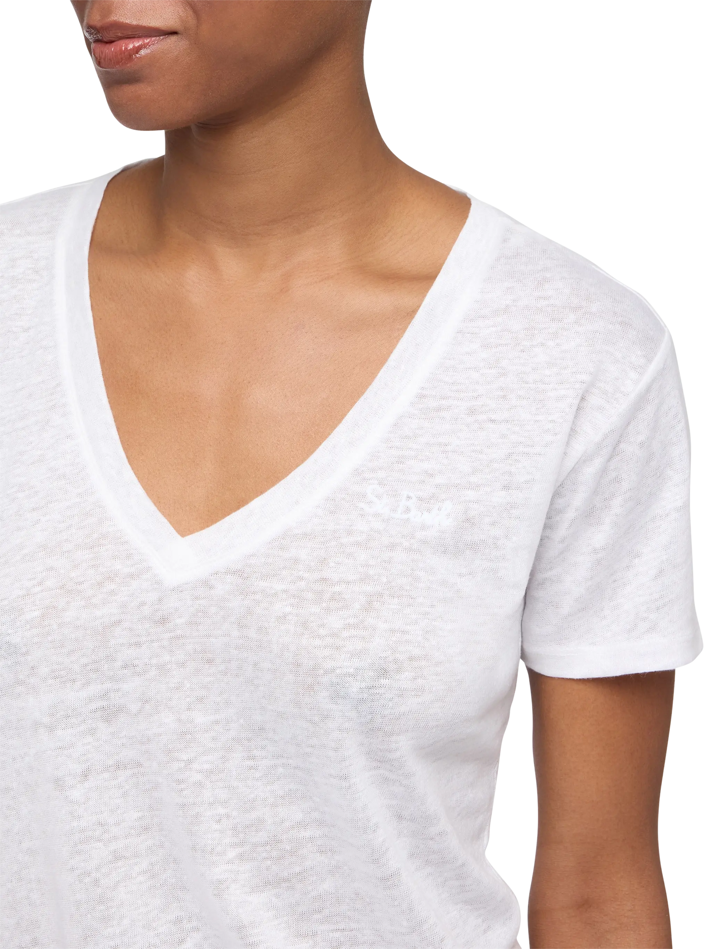 Linen jersey white V-neck t-shirt Eloise