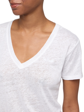 Linen jersey white V-neck t-shirt Eloise