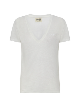 Linen jersey white V-neck t-shirt Eloise