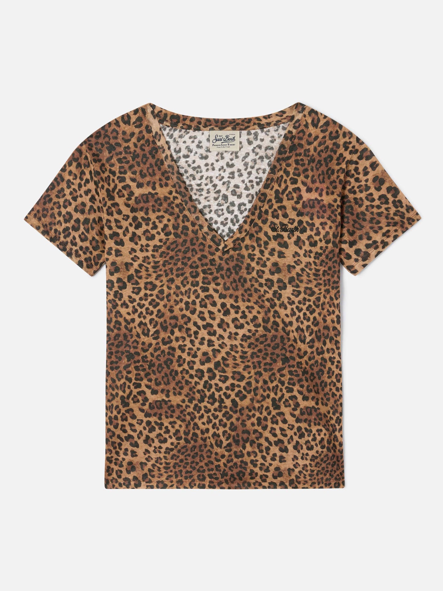 Camiseta de lino con estampado de leopardo Eloise y bordado con logo 