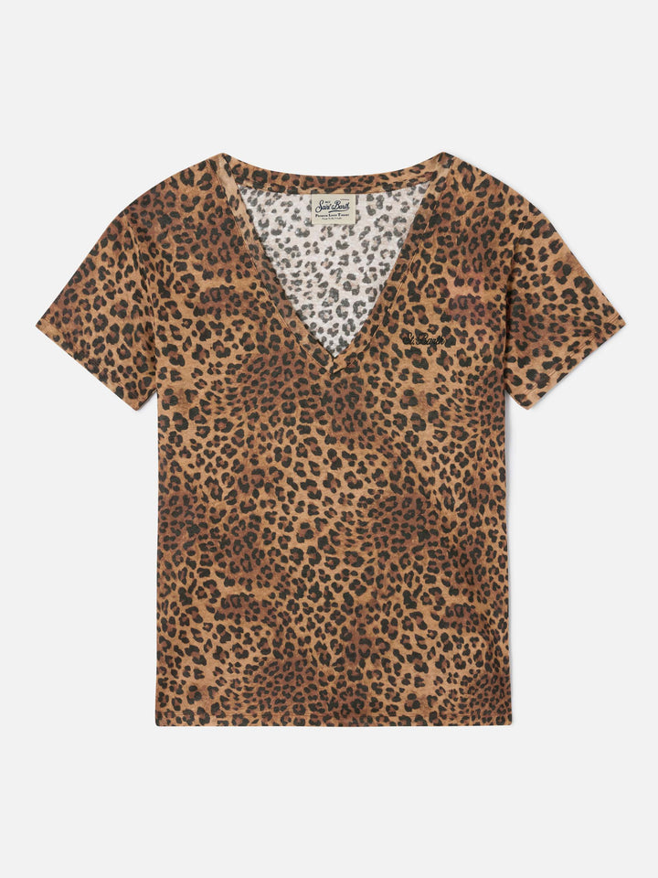 T-shirt Eloise en lin léopard avec broderie logo 