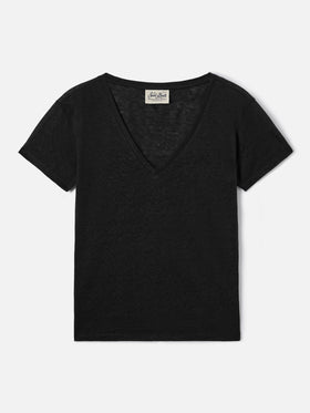 Black linen Eloise T-shirt with embroidered logo