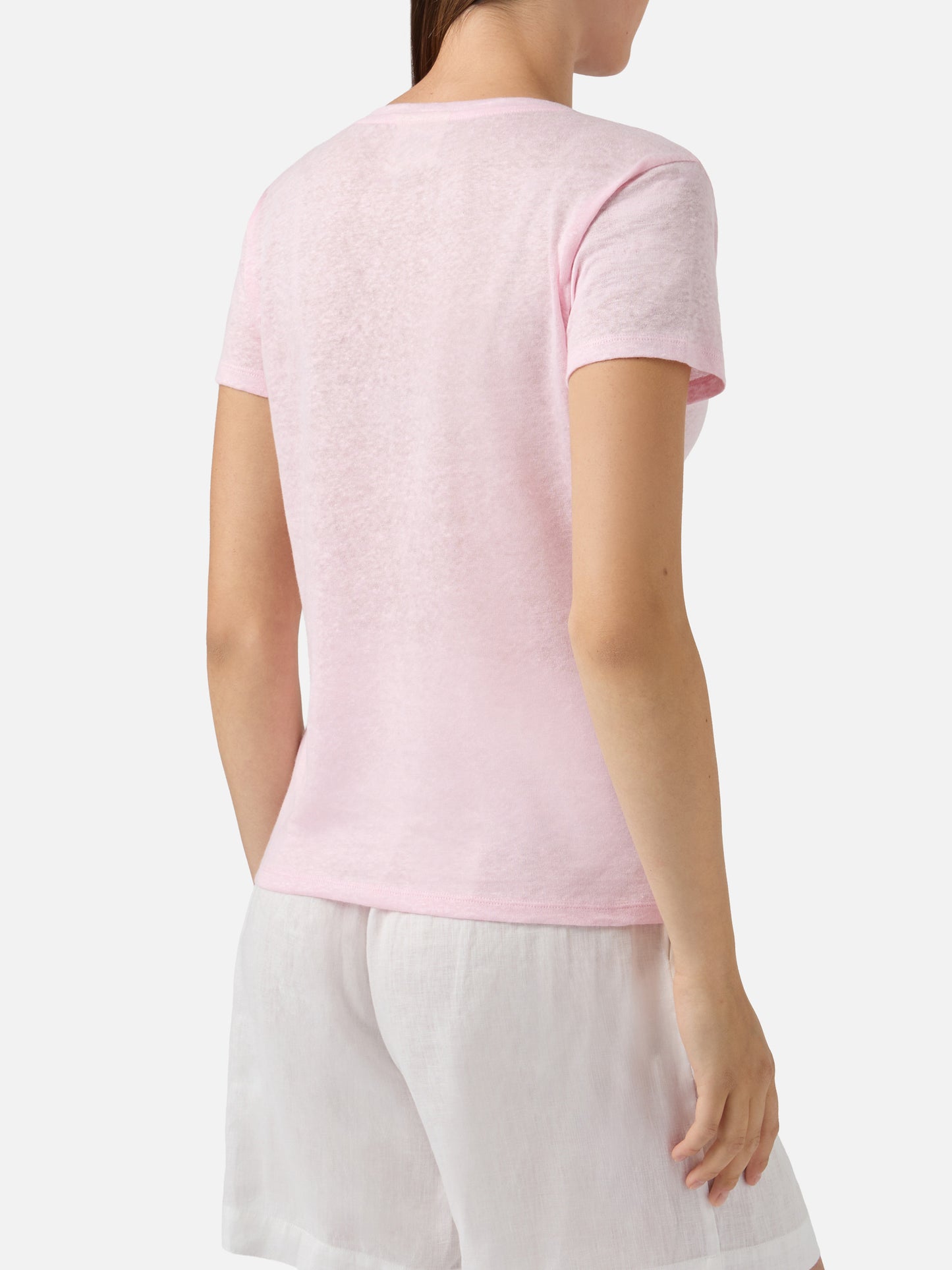 T-shirt Eloise in lino rosa con logo ricamato
