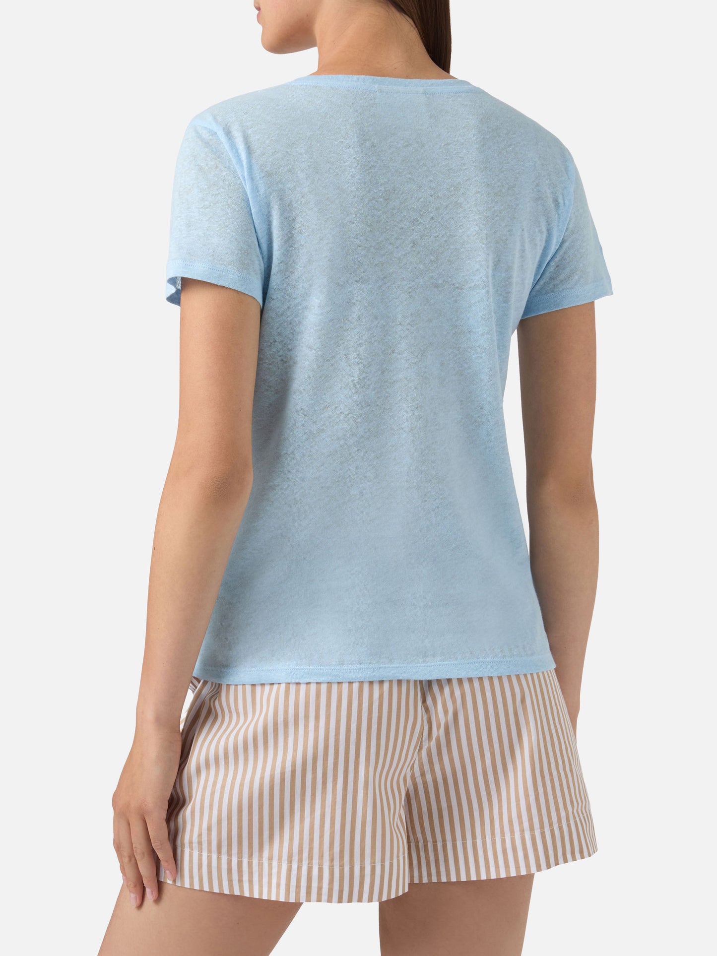 T-shirt Eloise in lino azzurro con logo ricamato
