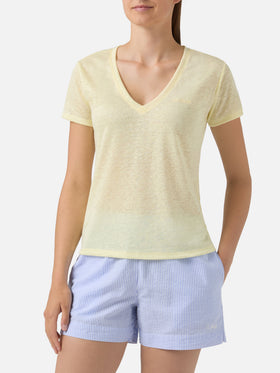 Camiseta Eloise de lino amarillo con logotipo bordado 