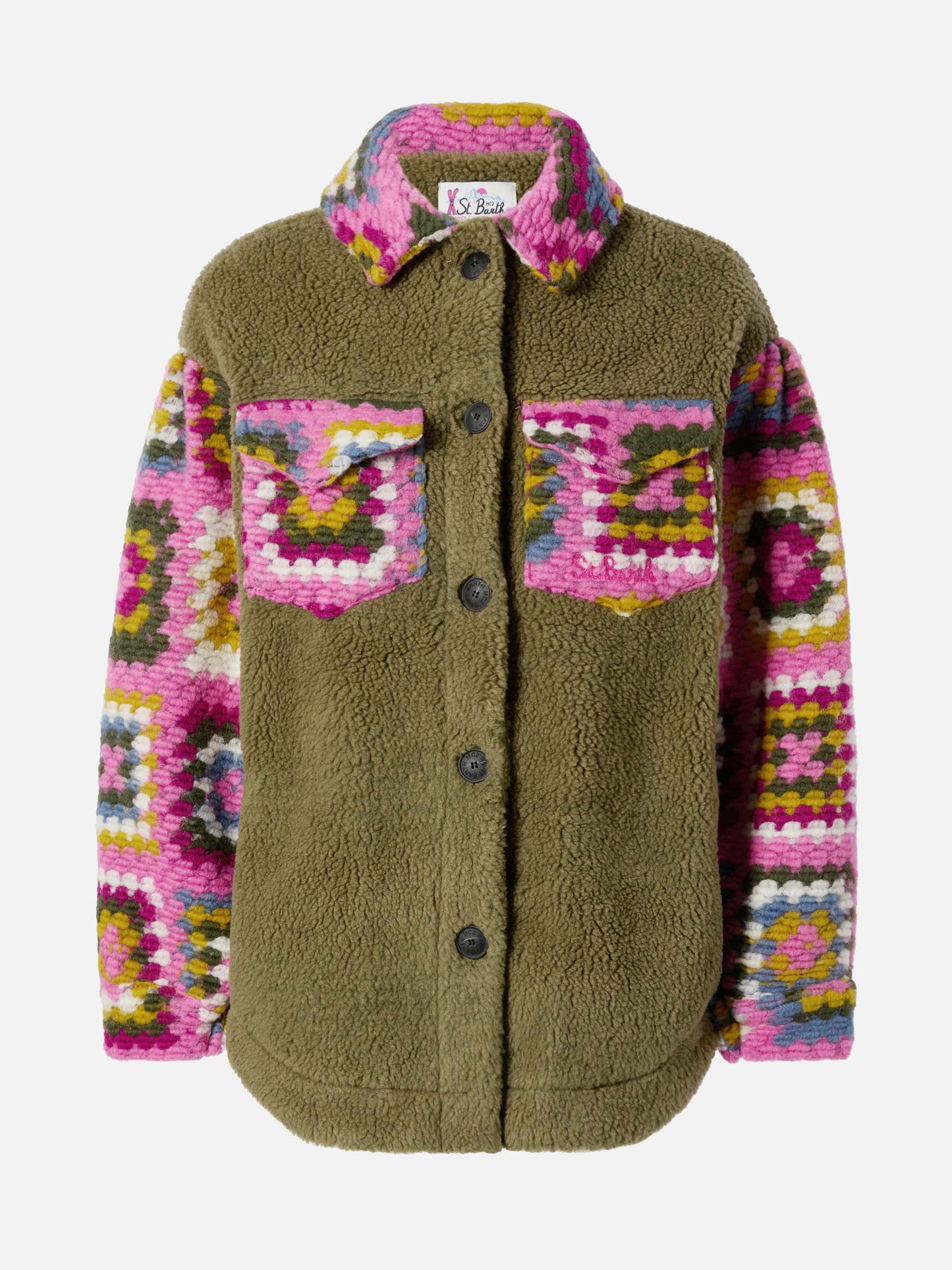 Woman sherpa overshirt with crochet details