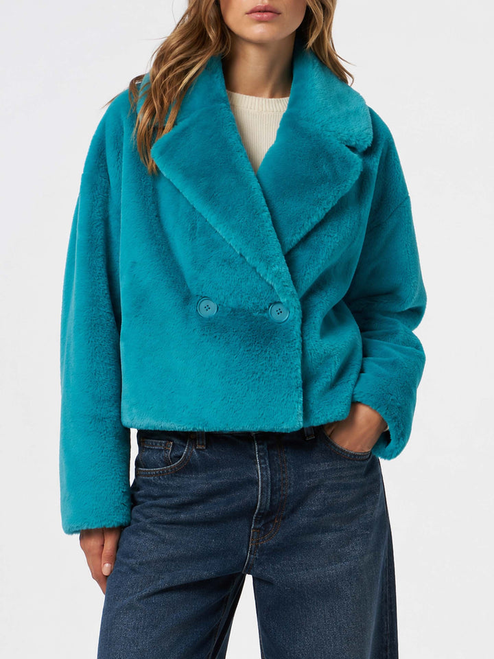 Teal furry Emelyn short jacket