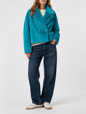 Kurzjacke Emelyn aus teal-farbenem Kunstfell 