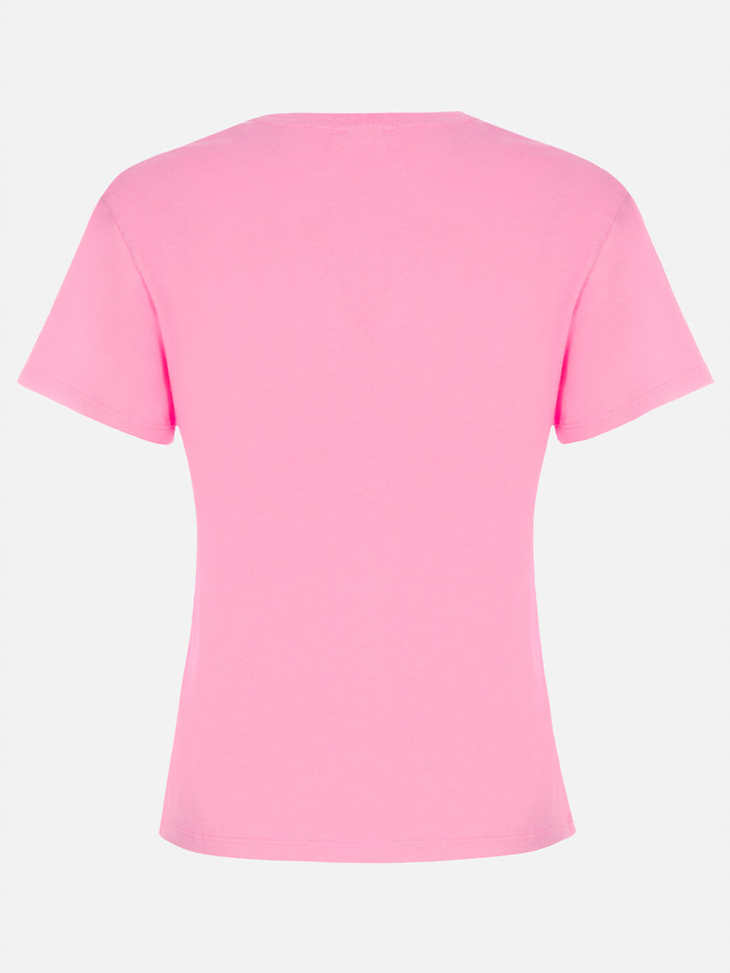 Rosafarbenes Rundhals-T-Shirt Emilie aus Baumwolljersey für Damen