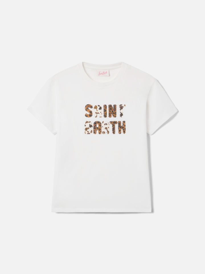 White Emilie T-shirt with embroidered animal print logo patch