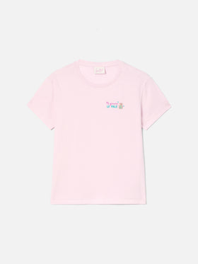 Pink Emilie T-shirt with Mi girano le pale embroidery