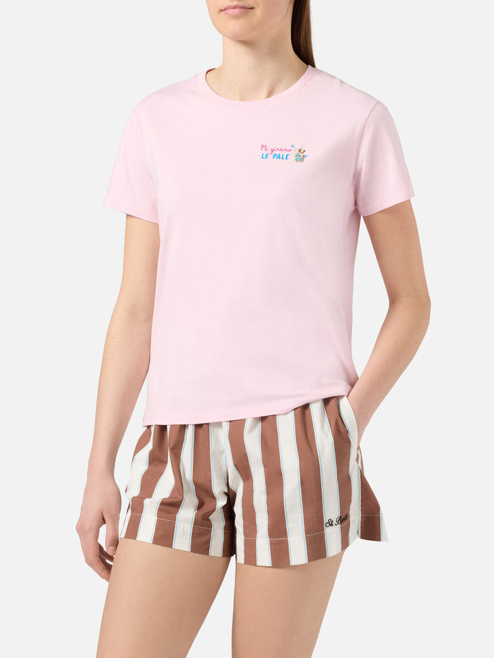 Pink Emilie T-shirt with Mi girano le pale embroidery