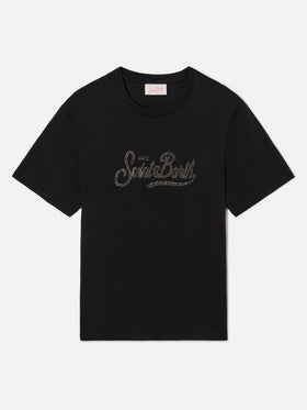 Black Emilie T-shirt with rhinestone logo