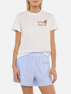 Emilie white cotton T-shirt with Spritzo Amore embroidery