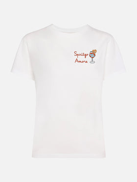 Emilie white cotton T-shirt with Spritzo Amore embroidery