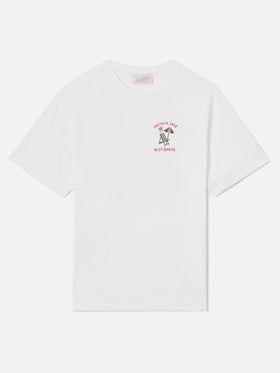 White Emily t-shirt with Sotto al Sole di St. Barth strass embroidery