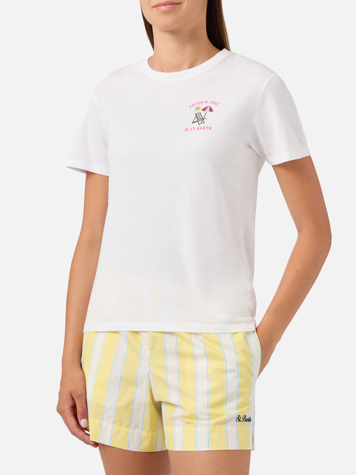 Camiseta White Emily con bordado de strass Sotto al Sole di St. Barth 