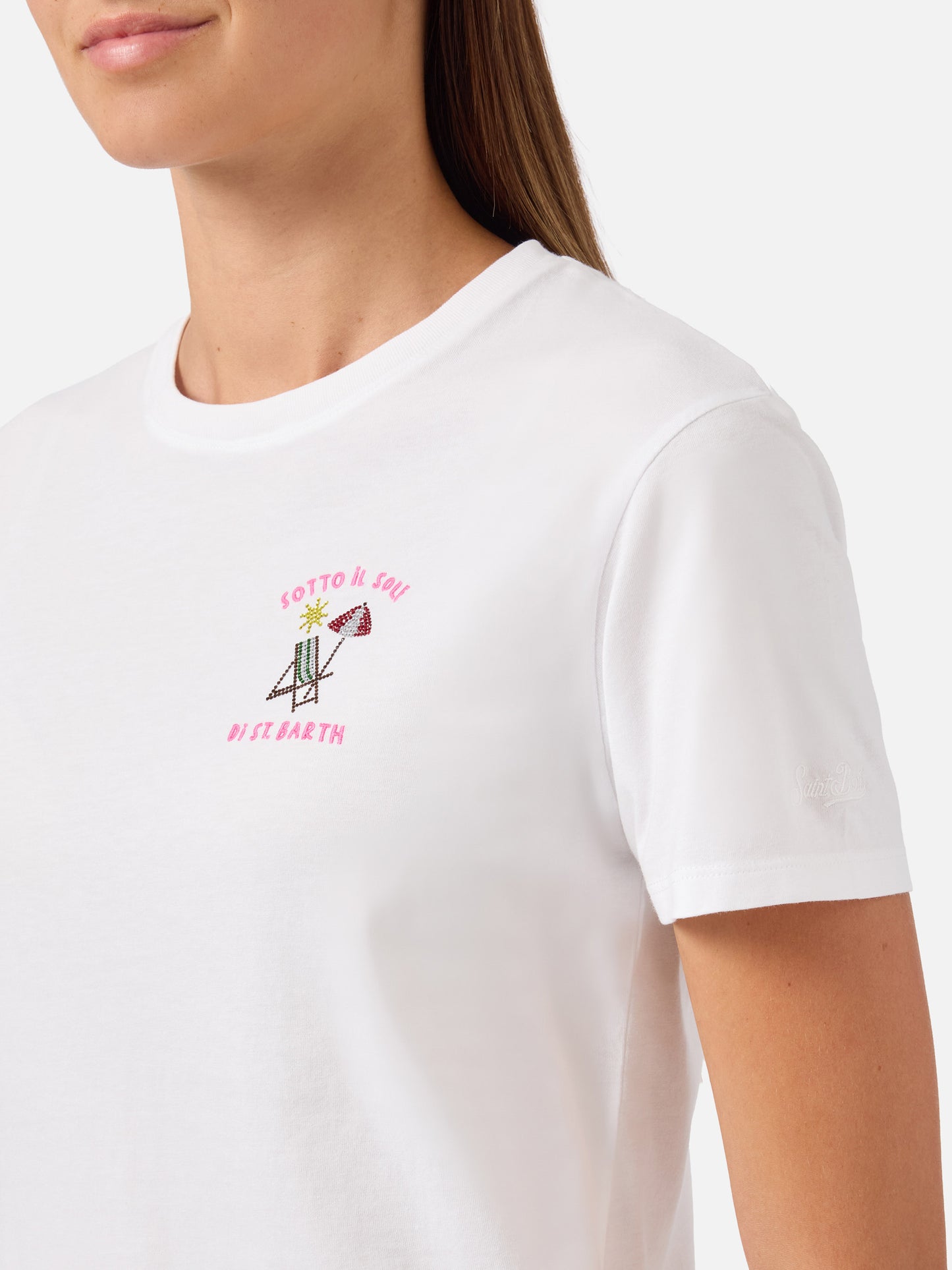 Camiseta White Emily con bordado de strass Sotto al Sole di St. Barth 