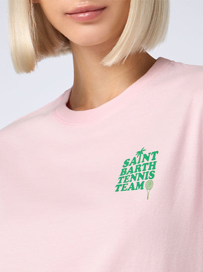 Rosa Baumwoll-T-Shirt mit Aufdruck „St. Barth Tennis Team“