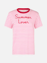 Damen-T-Shirt Emilie aus gestreiftem Baumwolljersey mit Rundhalsausschnitt und „Summer Lover“-Stickerei