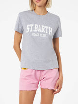 Woman cotton jersey crewneck t-shirt Emilie with Saint Barth Beach Club print