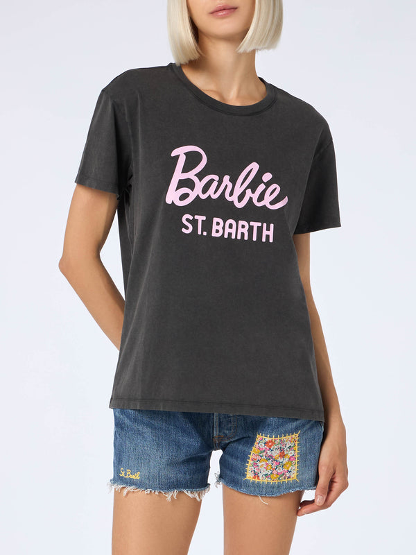 Woman cotton jersey crewneck t-shirt Emilie with Barbie St. Barth print | BARBIE SPECIAL EDITION