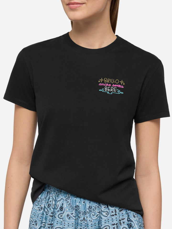 Emilie cotton t-shirt with Brillo senza bere embroidery | INSULTI LUMINOSI SPECIAL EDITION